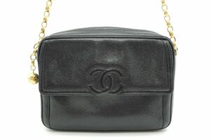 1円〜 シャネル ミニ チェーン ショルダーバッグ ココマーク ボールチェーン キャビアスキン レザー 黒 ブラック CHANEL 8520h