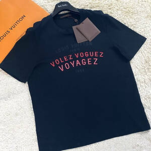 未使用級LOUIS VUITTON半袖TシャツフロントビッグロゴプリントXXL～XL.LL爽快コットン綿生地黒ブラックポロシャツ大きいサイズルイヴィトン