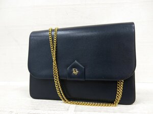 ◆美品◆Christian Dior クリスチャン・ディオール◆カーフ レザー 本革◆チェーン ショルダー バッグ◆ネイビー◆ヴィンテージ◆A9317