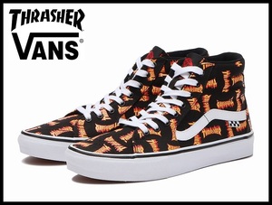 送無 新品 VANS バンズ × THRASHER スラッシャー 22AW コラボ SKATE SK8-HI スケートハイ ハイカット スニーカー フレイムロゴ 黒 30.0 ①