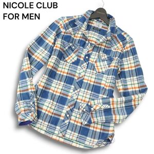 NICOLE CLUB FOR MEN ニコルクラブ フォーメン ウール混 襟袖ワイヤー 長袖 ウエスタン チェック ネル シャツ Sz.48　メンズ　A4T11552_A#B