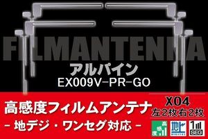 地デジ ワンセグ フルセグ フィルムアンテナ 右2枚 左2枚 4枚 セット アルパイン ALPINE 用 EX009V-PR-GO 対応 フロントガラス