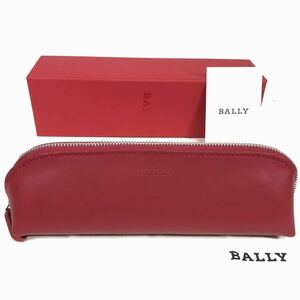 美品【バリー】基準内 BALLY ペンケース ロゴモチーフ 小物入れ 筆箱 文房具 筆記具 ボルドー 本革 レザー メンズ レディース クロス 箱付