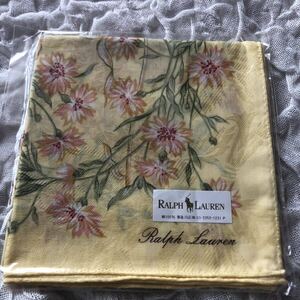 【未使用保管品】RALPH LAUREN ラルフローレン　花柄　イエロー　ハンカチ　綿100％　★1000