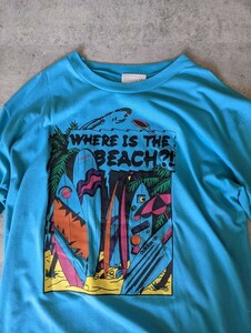 OLD adidas where is the beach? Tシャツ L 水色 ヴィンテージ 80s 90s アディダス アーカイブ 初期 ブルー 半袖 ジャージ 香港製 フランス