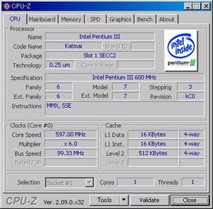 INTEL PentiumIII 600 MHz (FSB100MHz) Slot1 Katmai クーラ無し 中古正常品