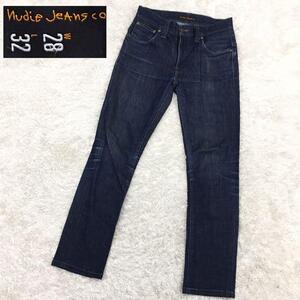 Nudie Jeans ヌーディージーンズ スリムフィット テーパードストレッチ ジーンズ デニムパンツ レディース サイズ28 紺色 イタリア製