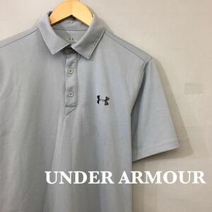 【美品・良品】アンダーアーマー UNDER ARMOUR ゴルフウェア ドライポロシャツ 半袖 プリント グレー メンズ 男性用 LGサイズ ♭△