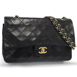 1円 ◎良品 CHANEL シャネル チェーンショルダーバッグ マトラッセ ココマーク レザー ブラック ゴールド金具◎E.Dsoo.oR-16