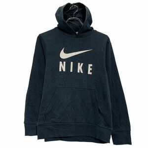 NIKE ロゴスウェット パーカー L ブラック ホワイト ナイキ プルオーバー ポケット スポーティー 古着卸 アメリカ仕入 a611-7405