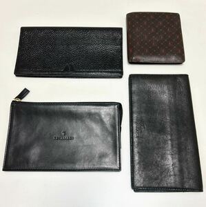 ◆TRUSSARDI トラサルディ　財布　4点セット◆　長財布×折り財布　本革　小銭入れ有　ロゴ刻印　ブラック 【USED】 0905