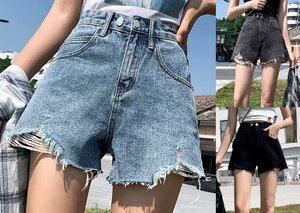 全4色 デニムショートパンツ ショーパン ジーパン ハイウエスト 切り替え 体型カバー 着痩せ デニム 【大きいサイズあり】 S グレー