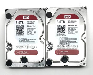 【中古】WD WD30EFRX　HDD 3TB（3000GB ） SATA 3.5インチ 動作確認済・ 正常判定 使用時間：25500Hと38367H ハードディスク 2台セット