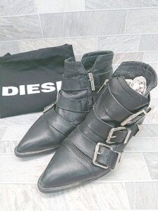 ■ DIESEL ディーゼル ブーツ D-ENILLA BUCKLE?ジップ ブーツ サイズ37 ブラック レディース P