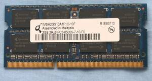 ノートパソコン用 DDR3 メモリ 2GB 2Rx8 PC3-8500S-7-10-F2 2GBx1枚