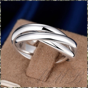 [RING] Silver Plated High Polished 3 Circles Trinity ハイポリッシュ 3連 トリニティ エレガント シルバー リング 20号 (6.5g)