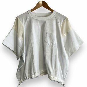 美品 22SS sacai サカイ 半袖 ドロスト ジャージー×サテン オーバーカットソー Tシャツ 1 ホワイト ◆