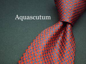 美品【Aquascutum アクアスキュータム】 C1197 赤 ネイビー ENGLAND 英国製 SILK ブランド ネクタイ 古着 良品