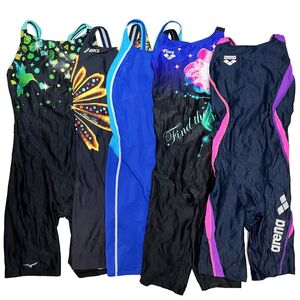 12【5枚セット】ミズノSPEEDOアリーナasics女子競泳水着(S程度～L)★FINA承認モデル★光沢黒ブラック・光沢濃紺ネイビー