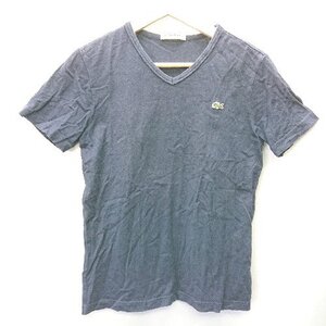 ◇ LACOSTE ラコステ Vネック コットン100％ 半袖 Ｔシャツ サイズ2 ネイビー レディース E