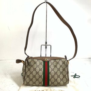 f001 C1 GUCCI オールドグッチ 89 02 018 ヴィンテージ シェリーライン GG柄 PVC×レザー ポシェット ショルダーバッグ 保存袋付き