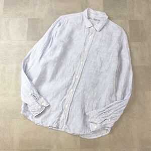 良品　無印良品　無印　MUJI ストライプ長袖シャツ　リネンシャツ　トップス　ブルーストライプ　麻　サイズL 古着