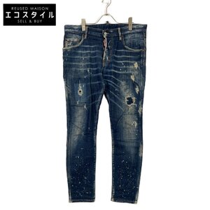 DSQUARED2 ディースクエアード S74LB0471 Skater Jean インディゴ コットン ボタンフライ ダメージ デニム48 ブルー メンズ