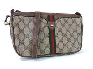 1円 GUCCI グッチ 89 02 054 オールドグッチ ヴィンテージ シェリーライン GG柄 PVC クロスボディ ショルダーバッグ ブラウン系 FD2548