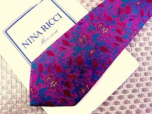 ♪29860C♪良品【葉っぱ 植物 柄】ニナリッチ【NINA RICCI】ネクタイ