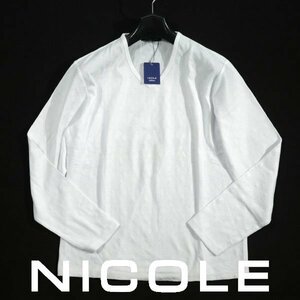 新品1円～★ニコル セレクション NICOLE selection メンズ ストレッチ 長袖 綿 Vネック アーガイルカットソー 50 LL 白 ◆4974◆