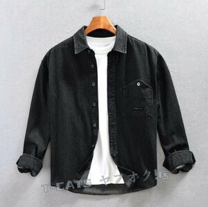 ☆新品ウエスタンシャツ　カーゴジャケット　シャツジャケット　アウトドア　長袖　春秋服　メンズ人気　トップス黒【M-4XL選択】