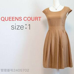 【最終値下げ☆美品☆】QUEENS COURT(クイーンズコート) フレンチスリーブ　ウエストマークフレアワンピース　M