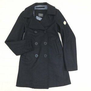 ◆美品 REPLAY リプレイ ロゴプレート メルトンウール Pコート XS 黒 ブラック ピーコート ウールコート 国内正規品 レディース 女性用
