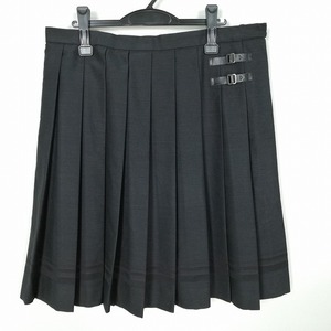 1円 スクールスカート 大きいサイズ 冬物 w85-丈61 グレー 中学 高校 プリーツ 学生服 制服 女子 中古 HK3961