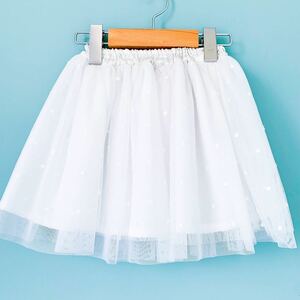 【新品未使用】BLUEU AZUR ブルーアズール スカート 100cm ホワイト 白 ドット 水玉 チュールレース シアー オケージョン 日本製