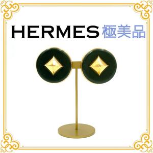 HERMES エルメス メドール イヤリング レディース レザー ゴールド グリーン 美品 レア 希少 アクセサリー 小物 ヴィンテージ クリップ式