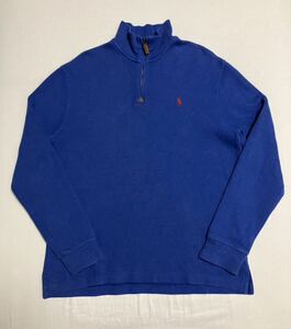 POLO RALPH LAUREN ドライバーズ ニット ブルー 青 大きめM ラルフローレン コットン ハイネック ハーフジップ セーター スウェット L