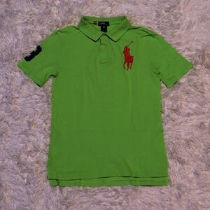 ★⑧★POLO★ラルフローレン★ラルフローレン(株)★ 黄緑グリーン色★デカポロ刺繍付きの半袖ポロシャツ　160