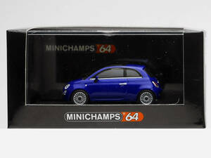 1/64 PMA フィアット 500 [3代目] 青メタ 2007 ルーフ閉 MINICHAMPS64 640-121704