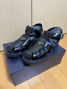 新品未使用 PRADA プラダ ブラッシュドレザーフィッシャーマンサンダル ブラック 『10』 29cm 黒 国内正規品