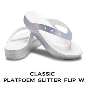 26cm クロックス Classic Platform Glitter Flip W クラシック プラットフォーム グリッター フリップ ホワイト シルバー W10 新品