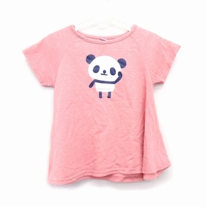 子供服 Tシャツ カットソー ボートネック 半袖 ラグランスリーブ 綿混 パンダプリント 100 サーモンピンク /HT15 N キッズ