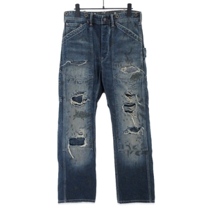 美品 RRL ダブルアールエル デニムペインターパンツ ダメージ加工 Double Knee Clash Denim Pants デニムパンツ インディゴ 29 20019856