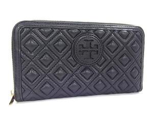 1円 ■極美品■ TORY BURCH トリーバーチ レザー ラウンドファスナー 長財布 ウォレット 札入れ 小銭入れ レディース ブラック系 FF8774