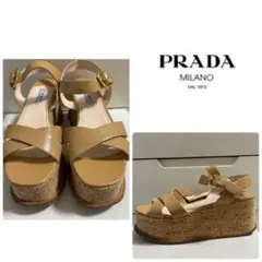 PRADA プラダ　ベージュレザー　厚底　サンダル コルク　ウエッジ　大きい