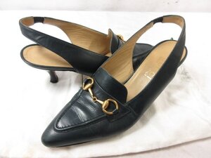 【グッチ GUCCI】 ホースビット ポインテッドトゥ バッグストラップパンプス サンダル 靴 (レディース) size35C ネイビー系 □30LZ4780□