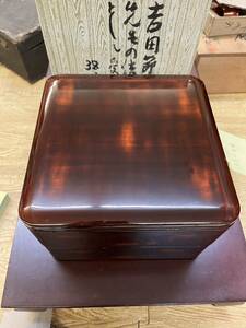 11-79 【長期保管品】輪島塗　曙塗　二重　重箱　お節　箱マジック跡あり