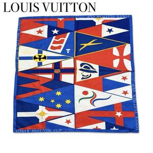 LOUIS VUITTON　ルイヴィトン　 ルイヴィトンカップ シルク100% スカーフ ハンカチーフ ブルー