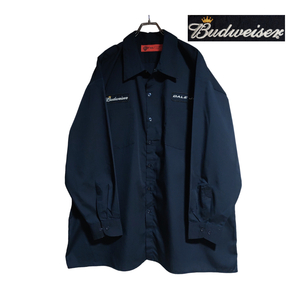 WINNERSCIRCLE 長袖ワークシャツ size 2XL オーバーサイズ ネイビー ゆうパケットポスト可 胸 ワッペン Budweiser 古着 洗濯 プレス済 a45