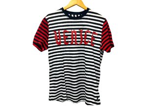 DIESEL (ディーゼル) クルーネック ボーダー Tシャツ クラックプリント 半袖シャツ M ホワイト×ブラック メンズ/025